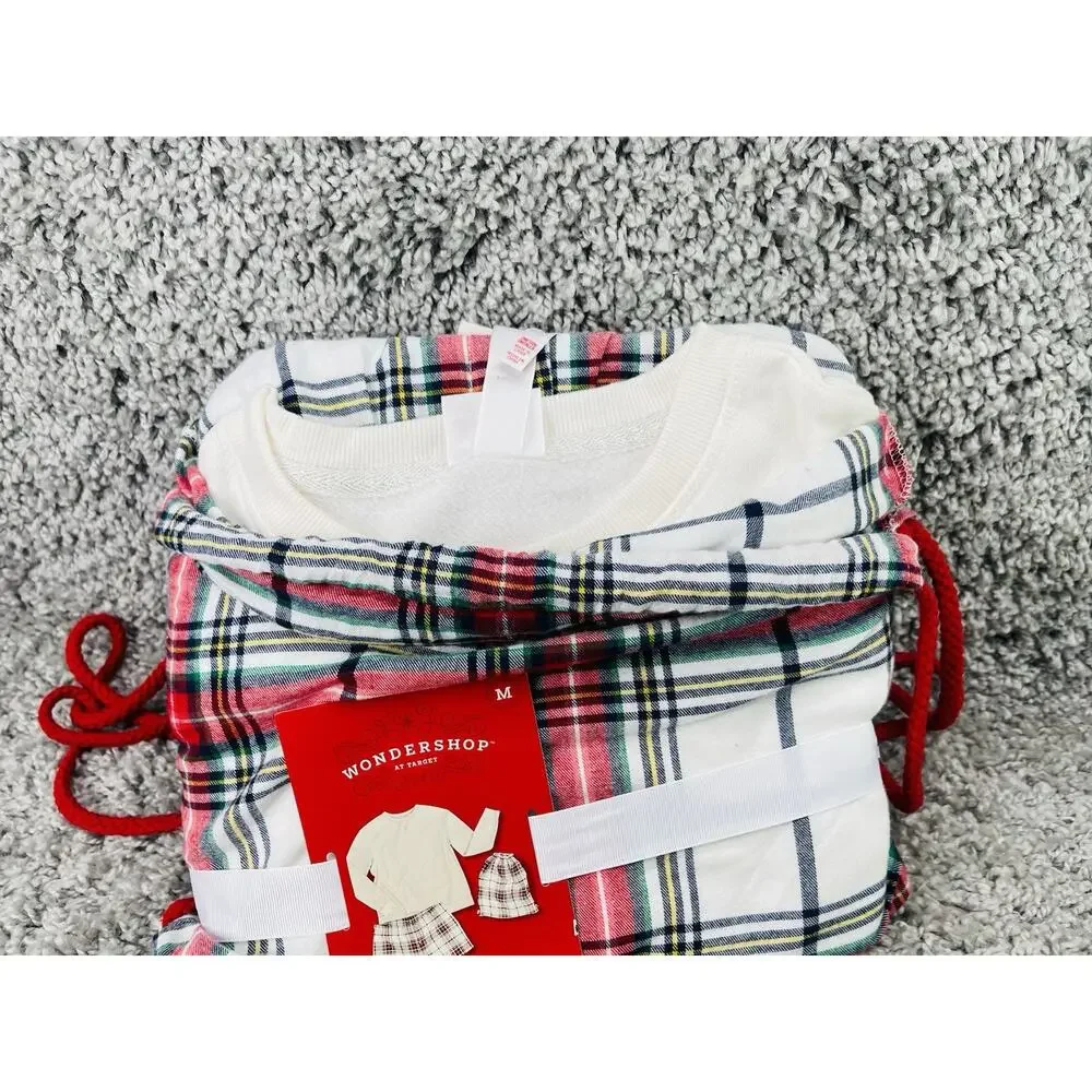 Wondershop Womens Plaid Pajama Set Three Piece Sleepwear M Shorts Sweatshirt